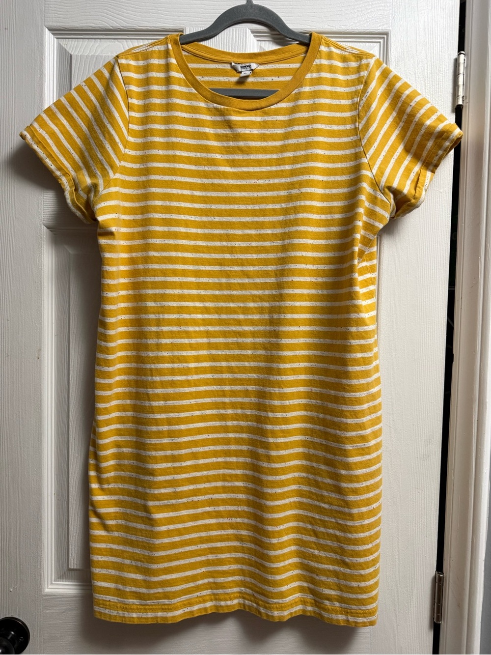 Sonoma Goods For Life Yellow Stripe Speckled Knit Cotton T-Shirt Dress Size XL